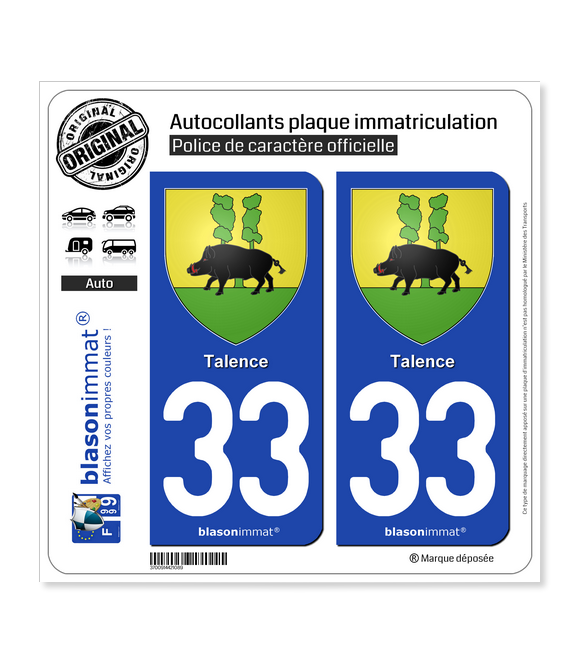 33 Talence - Armoiries | Autocollant plaque immatriculation