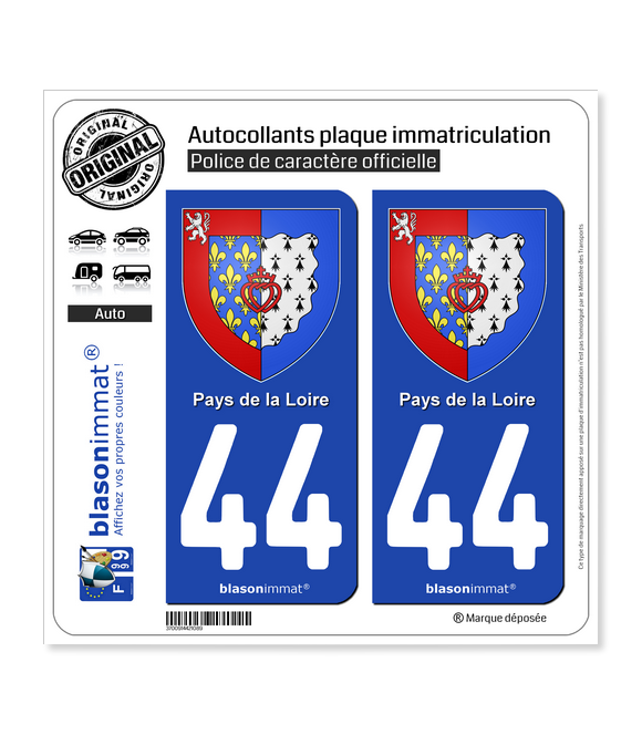 44 Pays de la Loire - Armoiries | Autocollant plaque immatriculation