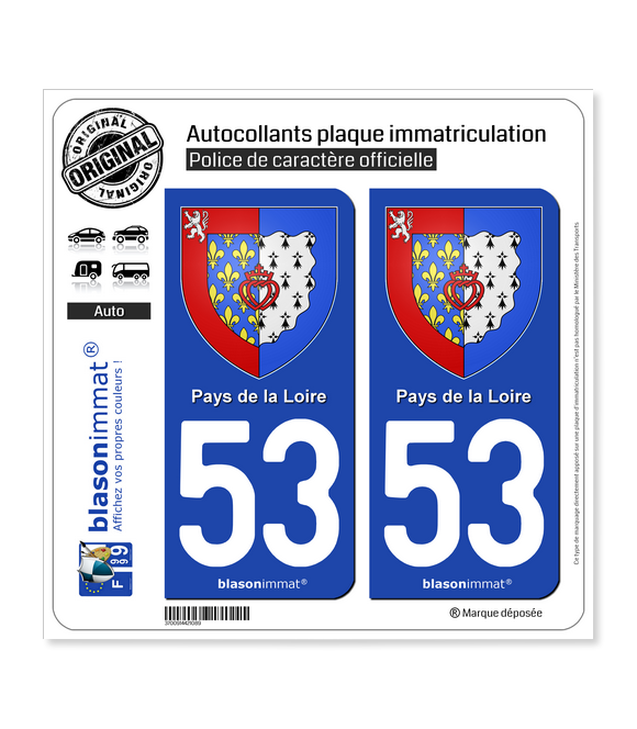 53 Pays de la Loire - Armoiries | Autocollant plaque immatriculation