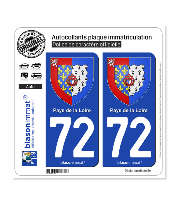 72 Pays de la Loire - Armoiries | Autocollant plaque immatriculation