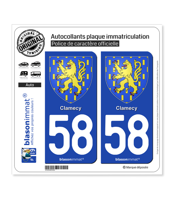 58 Clamecy - Armoiries | Autocollant plaque immatriculation
