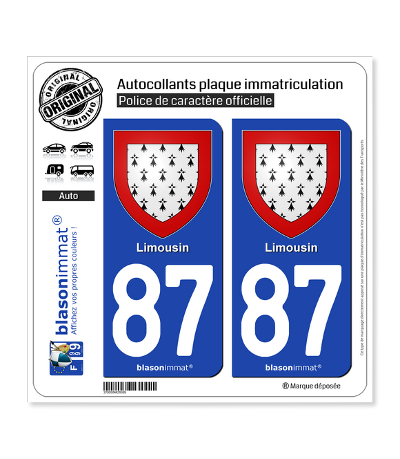 87 Limousin - Armoiries | Autocollant plaque immatriculation