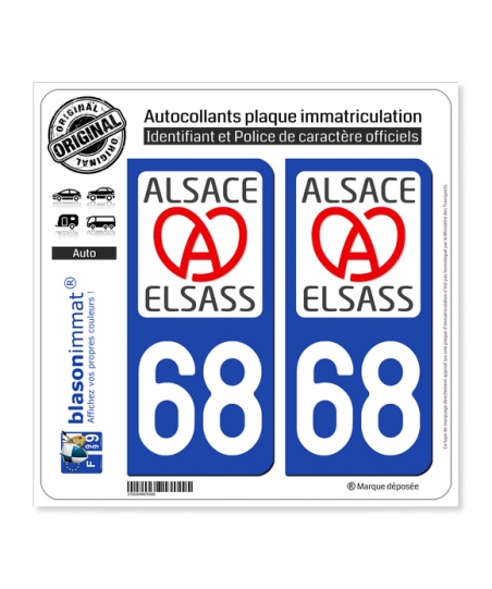 Plaque Immatriculation Voiture - 520X110 - 68 - Haut Rhin - Plaques Homologuées