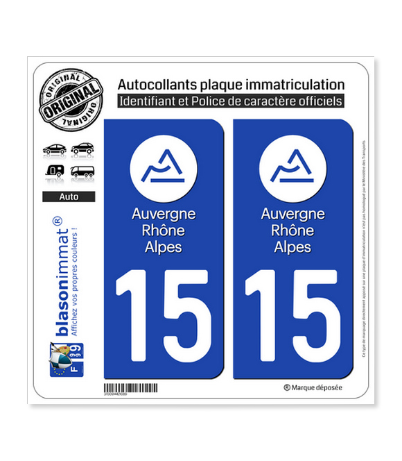 15 Auvergne-Rhône-Alpes - LogoType | Autocollant plaque immatriculation