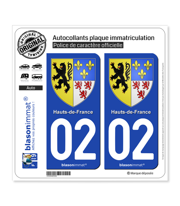 02 Hauts-de-France - Armoiries | Autocollant plaque immatriculation