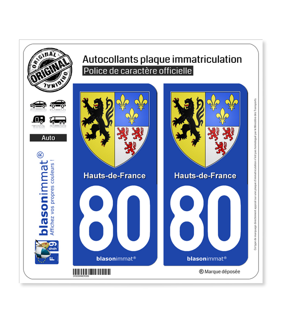 80 Hauts-de-France - Armoiries | Autocollant plaque immatriculation