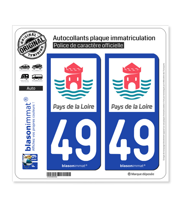 49 Pays de la Loire - Tourisme | Autocollant plaque immatriculation