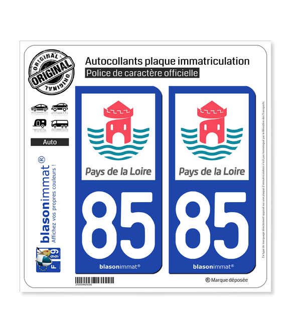 85 Pays de la Loire - Tourisme | Autocollant plaque immatriculation