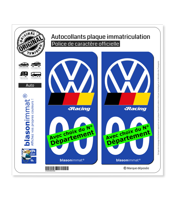 Volkswagen - Racing | Autocollant plaque immatriculation