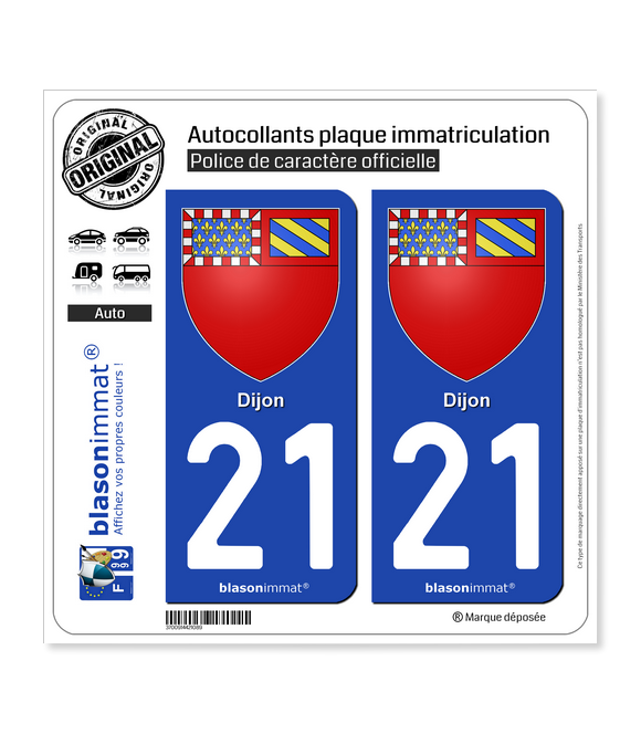 21 Dijon - Armoiries | Autocollant plaque immatriculation