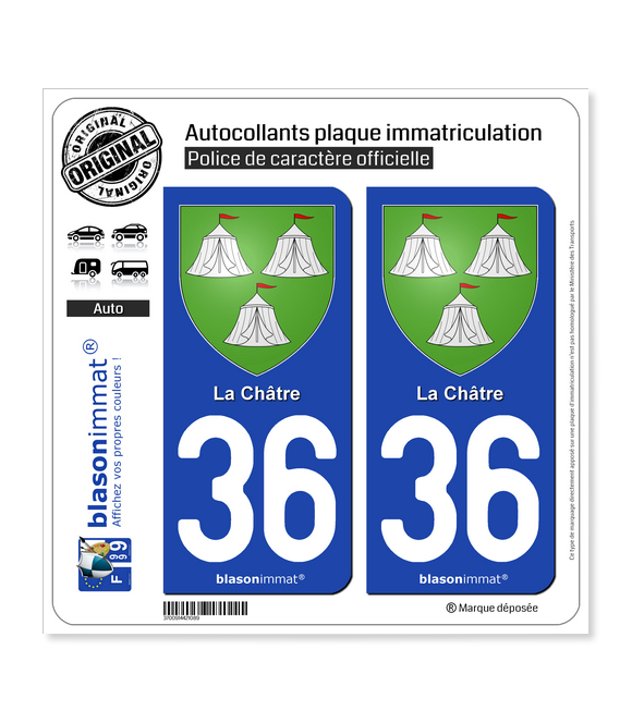 36 La Châtre - Armoiries | Autocollant plaque immatriculation