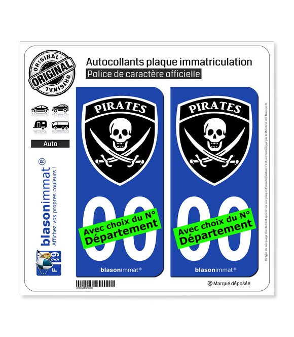 Pirates - Blason | Autocollant plaque immatriculation