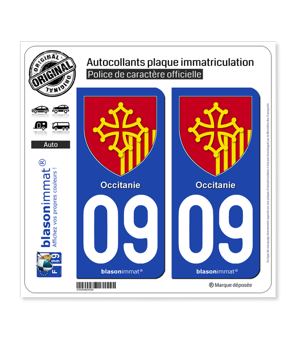 09 Occitanie - Armoiries | Autocollant plaque immatriculation
