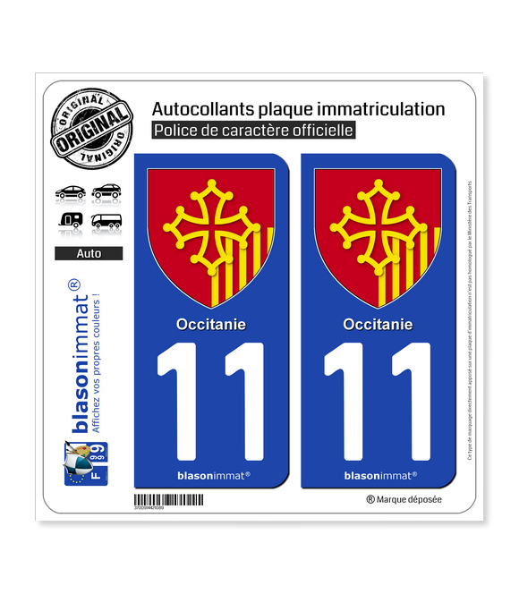 11 Occitanie - Armoiries | Autocollant plaque immatriculation