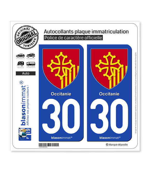 30 Occitanie - Armoiries | Autocollant plaque immatriculation
