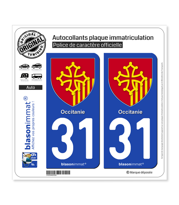 31 Occitanie - Armoiries | Autocollant plaque immatriculation