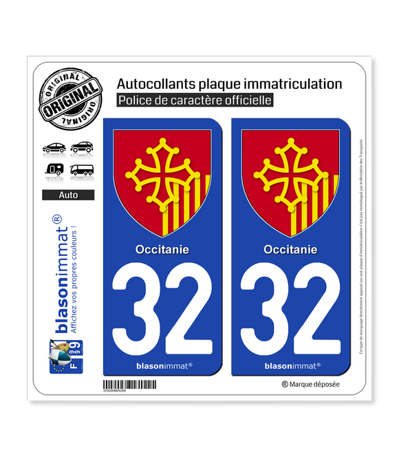 32 Occitanie - Armoiries | Autocollant plaque immatriculation