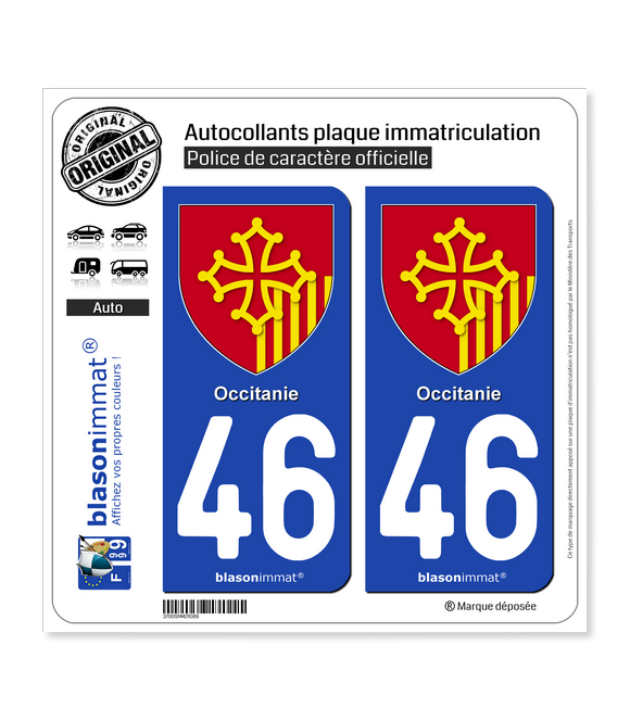 46 Occitanie - Armoiries | Autocollant plaque immatriculation