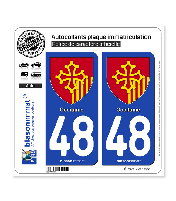 48 Occitanie - Armoiries | Autocollant plaque immatriculation