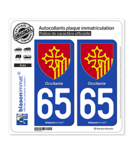 65 Occitanie - Armoiries | Autocollant plaque immatriculation