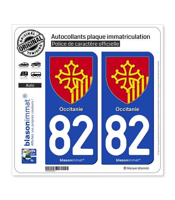 82 Occitanie - Armoiries | Autocollant plaque immatriculation