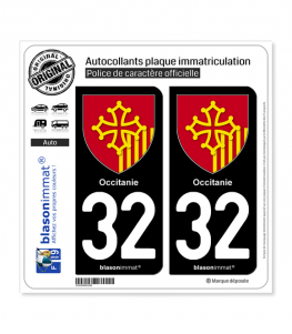 32 Occitanie - Armoiries | Autocollant plaque immatriculation