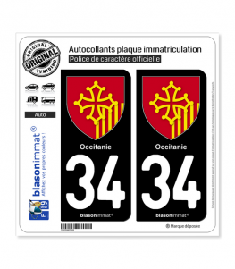 34 Occitanie - Armoiries | Autocollant et plaque immatriculation