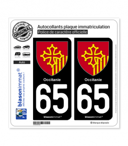 65 Occitanie - Armoiries | Autocollant plaque immatriculation