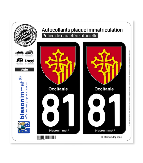 2 stickers pour plaque, 81 ALBI, Tarn, Région OCCITANIE