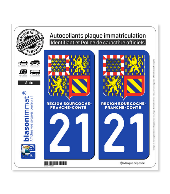 21 Bourgogne-Franche-Comté - LogoType II | Autocollant plaque immatriculation