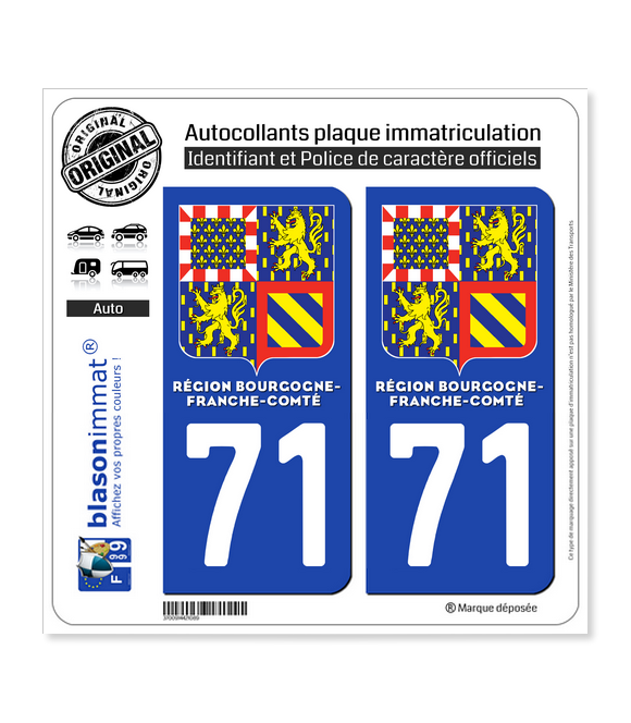 71 Bourgogne-Franche-Comté - LogoType II | Autocollant plaque immatriculation