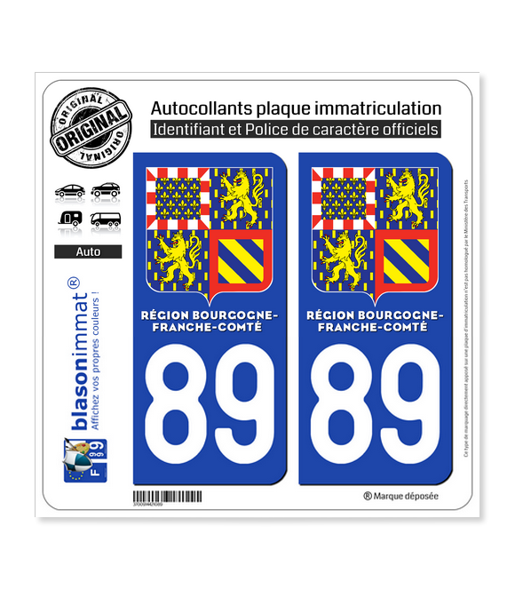 89 Bourgogne-Franche-Comté - LogoType II | Autocollant plaque immatriculation