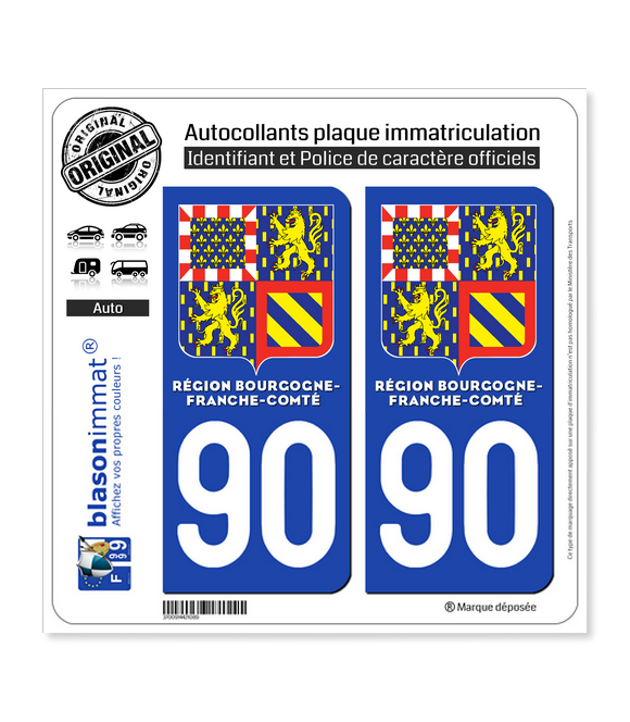 90 Bourgogne-Franche-Comté - LogoType II | Autocollant plaque immatriculation