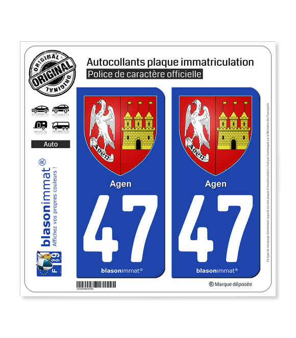 47 Agen - Armoiries | Autocollant plaque immatriculation