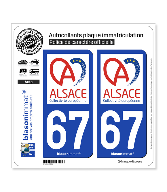 67 Alsace - Collectivité européenne | Autocollant plaque immatriculation