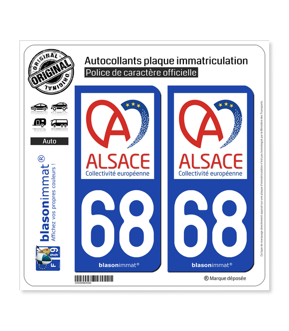 68 Alsace - Collectivité européenne | Autocollant plaque immatriculation