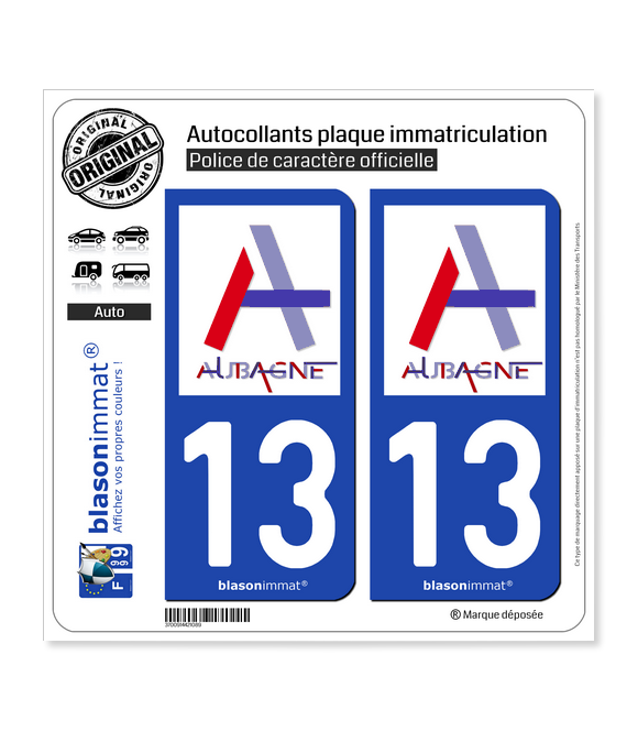 13 Aubagne - Ville | Autocollant plaque immatriculation