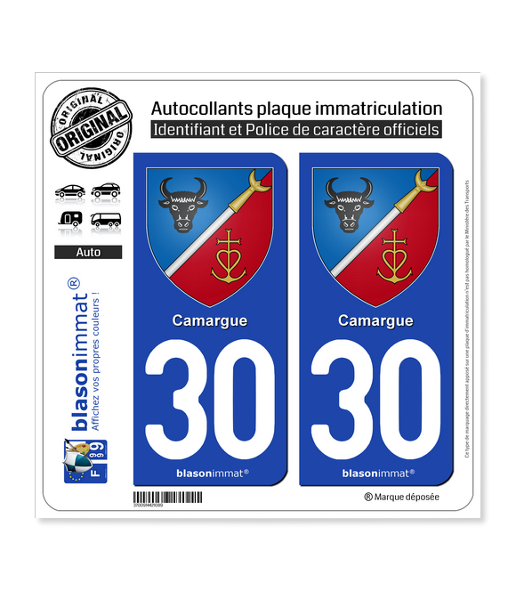 30 Camargue - Armoiries | Autocollant plaque immatriculation