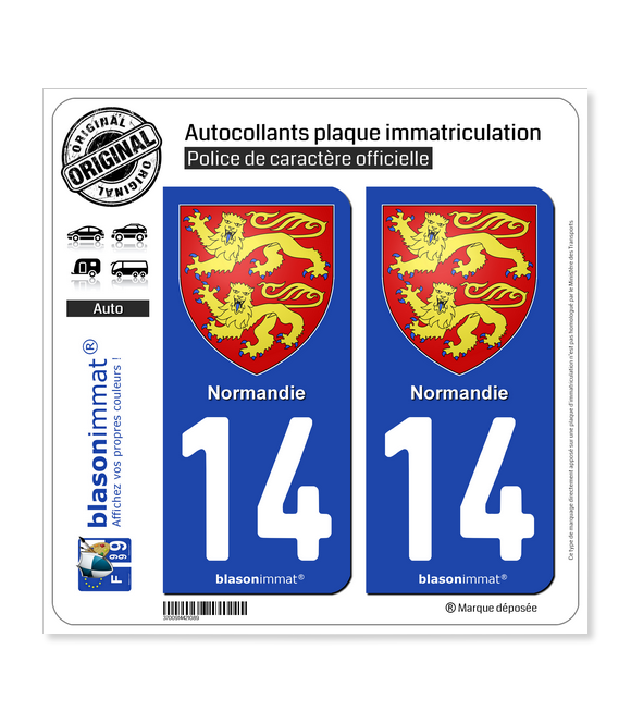 14 Normandie - Armoiries | Autocollant plaque immatriculation