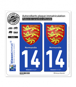 14 Normandie - Les 3 Léopards | Autocollant plaque immatriculation