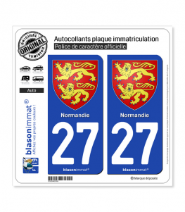 27 Normandie - Armoiries | Autocollant plaque immatriculation