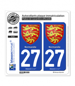 27 Normandie - Les 3 Léopards | Autocollant plaque immatriculation