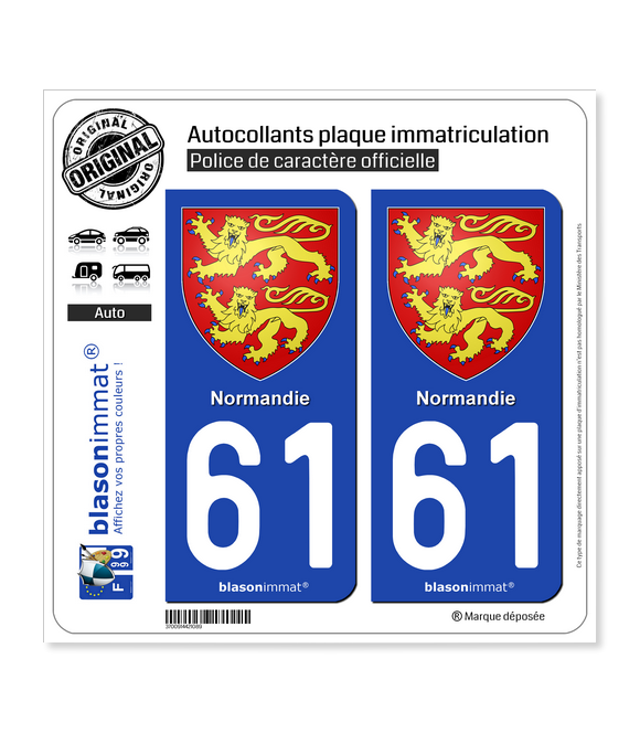 61 Normandie - Armoiries | Autocollant plaque immatriculation