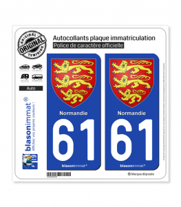 61 Normandie - Les 3 Léopards | Autocollant plaque immatriculation