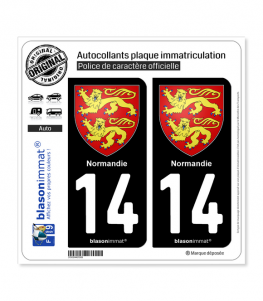 14 Normandie - Armoiries | Autocollant plaque immatriculation