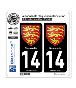 14 Normandie - Les 3 Léopards | Autocollant plaque immatriculation