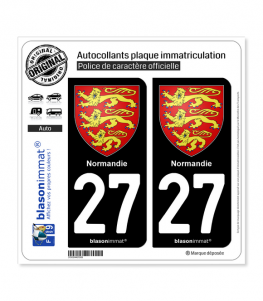 27 Normandie - Les 3 Léopards | Autocollant plaque immatriculation