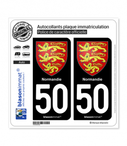 50 Normandie - Les 3 Léopards | Autocollant plaque immatriculation