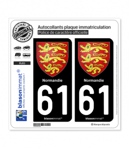 61 Normandie - Les 3 Léopards | Autocollant plaque immatriculation