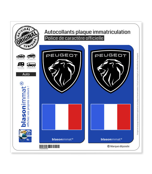 Peugeot - Drapeau France | Autocollant plaque immatriculation